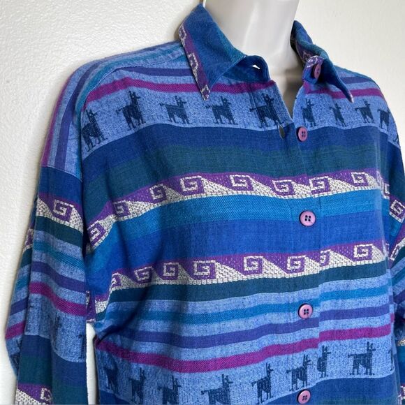 Vintage CM Company Southwest Stripe Alpaca Button Front Long Sleeve Women Medium - Picture 2 of 10